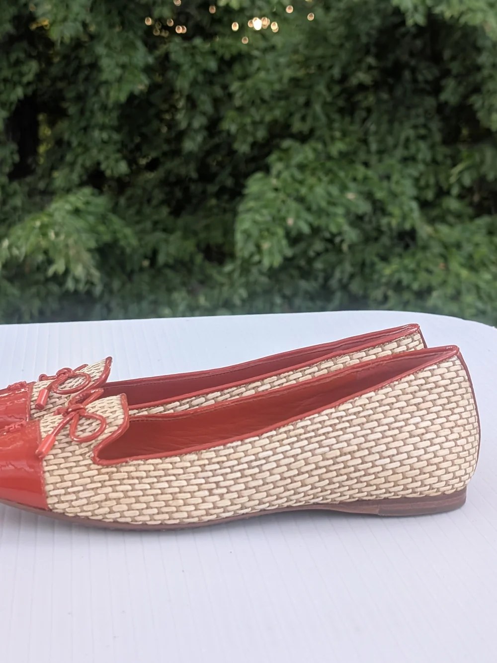 Tory Burch Coral Patent & Woven Ballet Flats